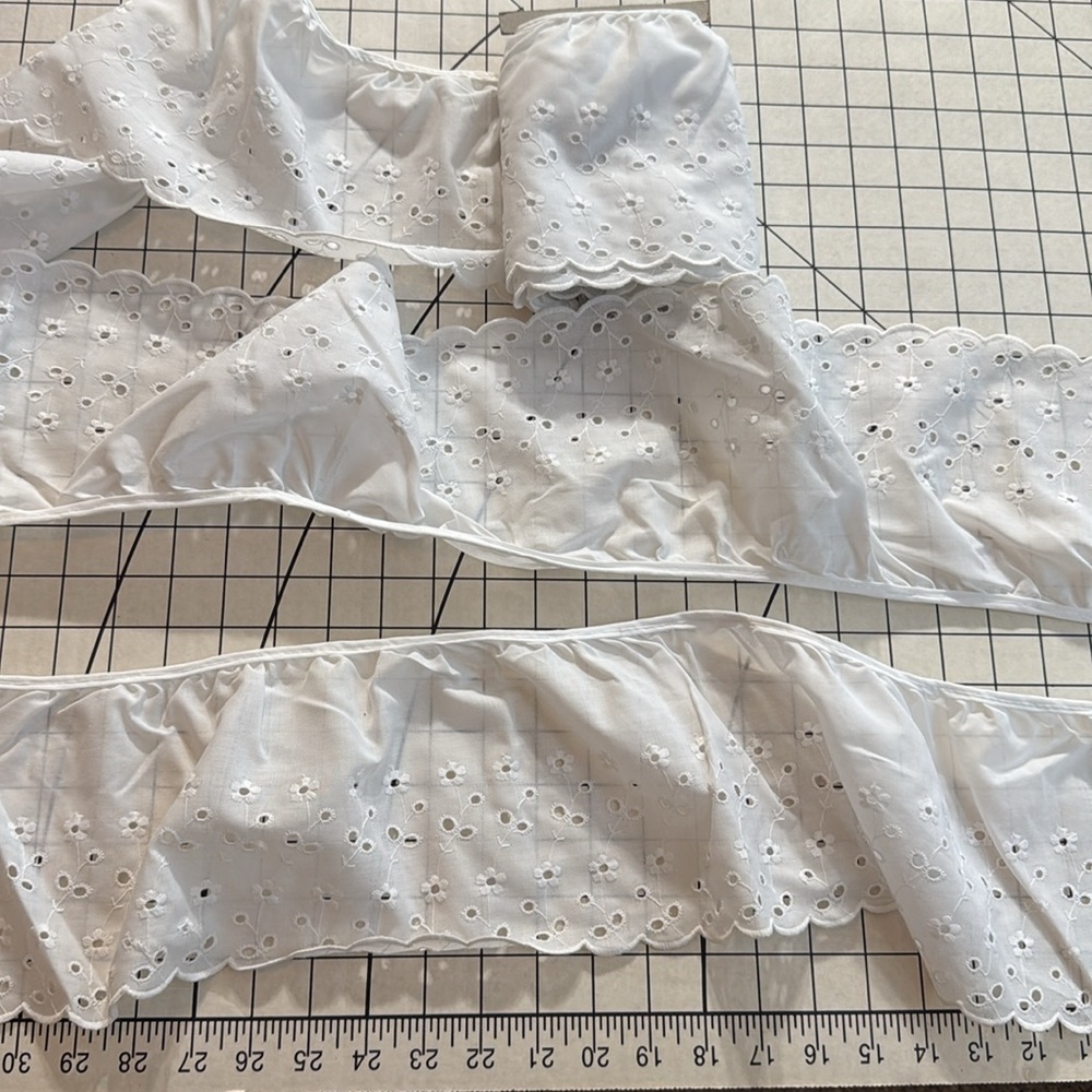 Vintage White Eyelet Ruffle Trim | 4 Yards x 6” Wide | Scalloped Embroidery